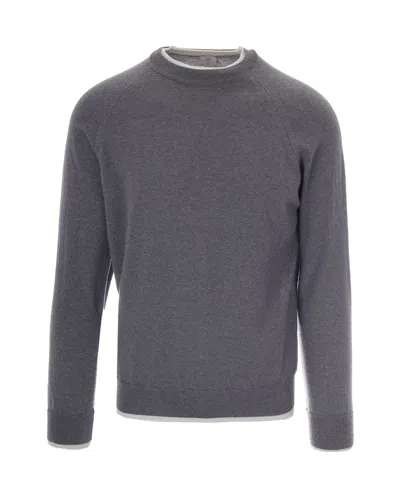 Eleventy Crew Neck Grey Wool Sweater With Contrasting Detailing In Gray