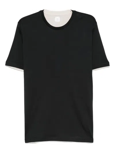 Eleventy Crew-neck Layered Cotton T-shirt In Black