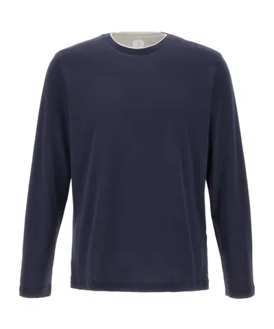 Eleventy Crew Neck Long Sleeve Sweater In Blue