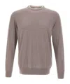 Eleventy Crew Neck Long Sleeve Sweater In Brown