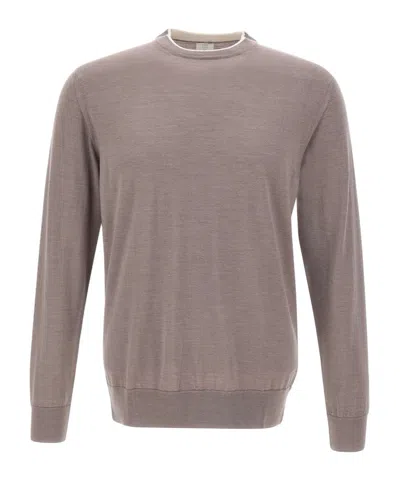 Eleventy Crew Neck Long Sleeve Sweater In Brown