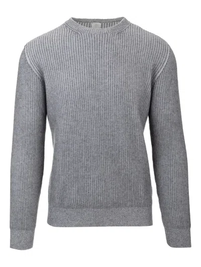 Eleventy Crew-neck Ribbed Sweater In Gray