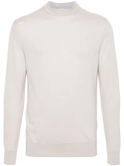 Eleventy Crew-neck Sweater In Sand, Grey