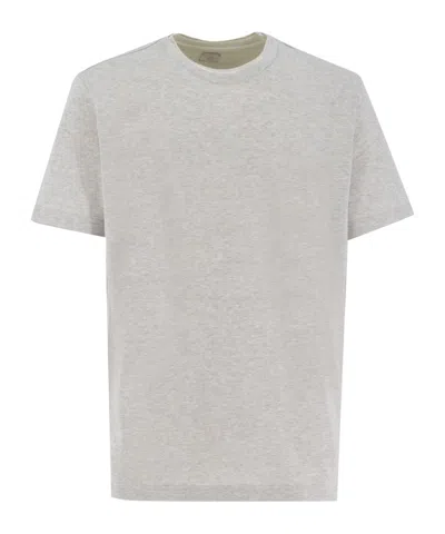 Eleventy Crew-neck T-shirt In Grigio Chiaro/bianco/sabbia