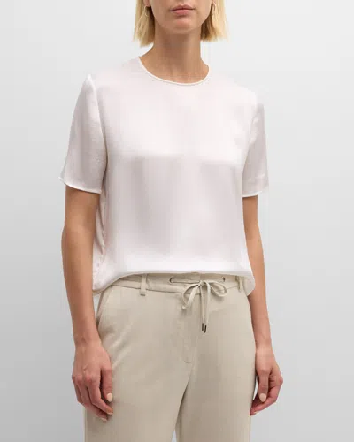 Eleventy Crewneck Silk Shirt In Cream