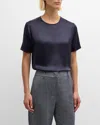 Eleventy Crewneck Silk Shirt In Navy