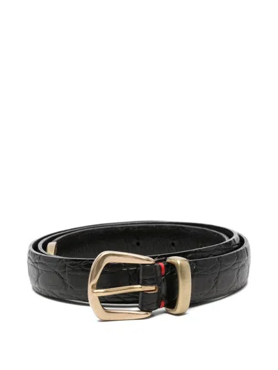 Eleventy Croc-effect Leather Belt In Black