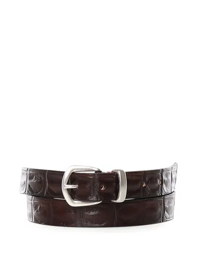 Eleventy Crocodile-effect Buckle Belt In Brown