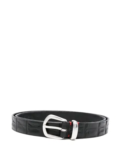 Eleventy Crocodile-effect Silver-tone Belt In Gray