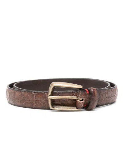 Eleventy Crocodile-embossed Belt In Brown