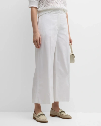 Eleventy Cropped High-rise Wide-leg Pintuck Trousers In White