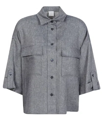 Eleventy Cropped Textured Shirt With Button-down Front And Flap Pockets In Gray