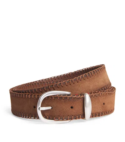 Eleventy Crust Suede Leather Belt In Sand