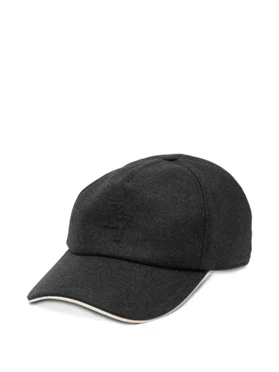 Eleventy Curved-peak Wool Baseball Cap In Black