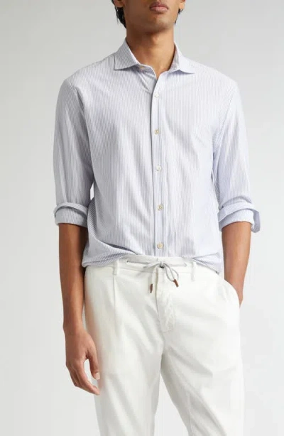 Eleventy Dandy Pinstripe Cotton Button-up Shirt In Denim