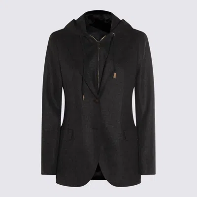 ELEVENTY DARK GREY WOOL HODIE BLAZER