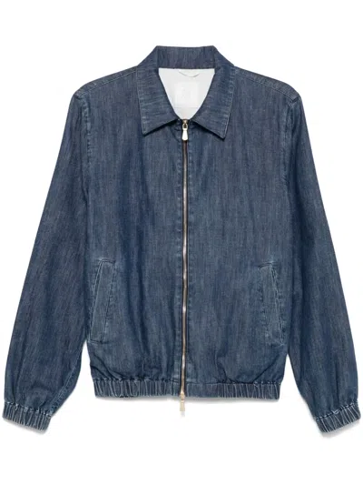 Eleventy Denim Bomber Jacket In Blue