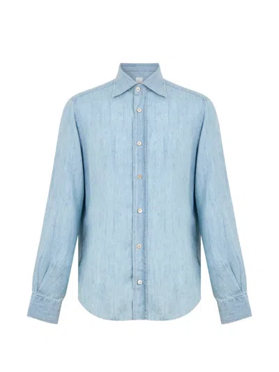 Eleventy Denim Shirt Long Sleeves Cuffed Design In Blue