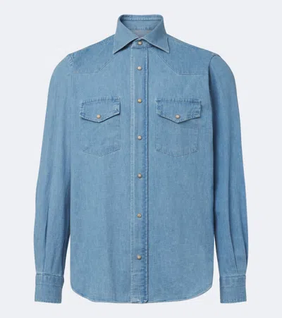 Eleventy Denim Western Shirt In Blue