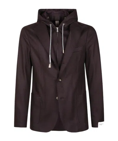 Eleventy Detachable Hood Single-breasted Blazer In Burgundy