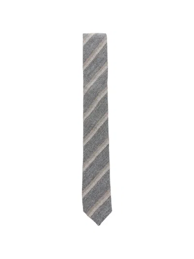 Eleventy Diagonal-stripe Wool Tie In Grey