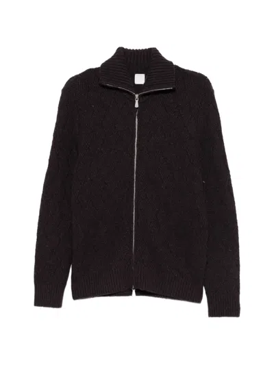 Eleventy Diamond-knit Zip-up Cardigan In Black
