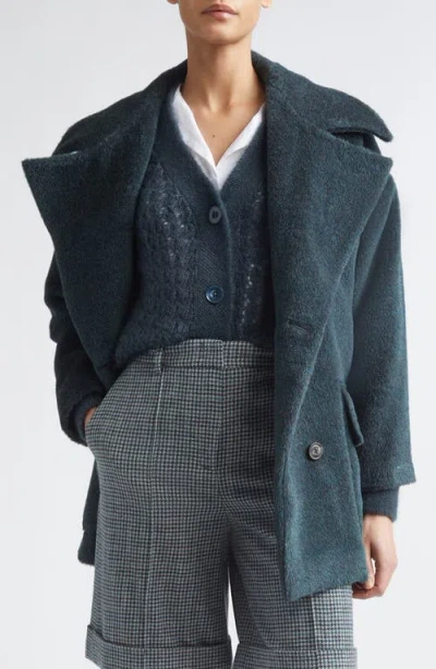 Eleventy Double Breasted Alpaca & Virgin Wool Coat In Blue