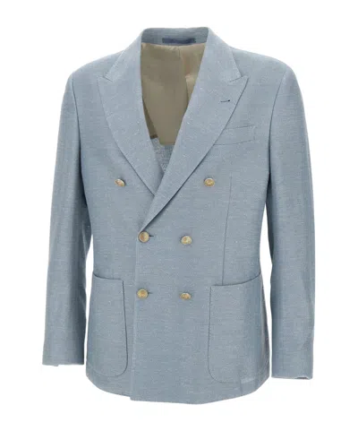 Eleventy Double-breasted Blazer In Blue