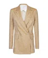 Eleventy Double-breasted Striped Linen Jacket In Brown