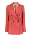 Eleventy Coral Double-breasted Linen Jacket In Pink