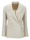 Eleventy Ecru Wool Linen Blazer With Stripes In Neutrals