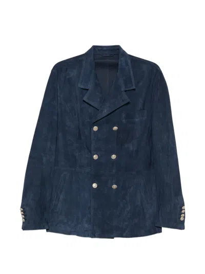 Eleventy Double-breasted Button Jacket In Blue