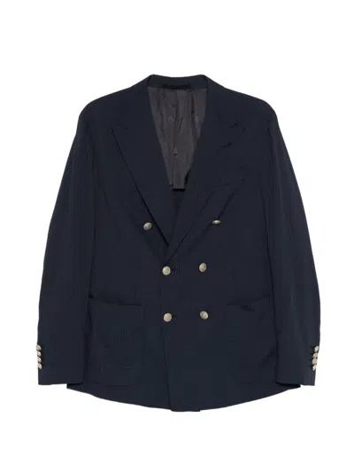 Eleventy Double-breasted Check Jacket In Metallic