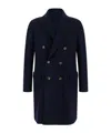 Eleventy Blue Double-breasted Coat With Peak Revers In Fabric Man In Black