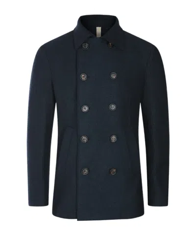 Eleventy Double-breasted Wool Coat In Blue