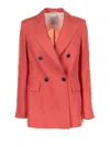 Eleventy Coral Double-breasted Linen Jacket In Light Red