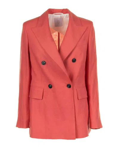 ELEVENTY DOUBLE-BREASTED CORAL LINEN JACKET