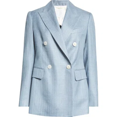 Eleventy Double Breasted Cotton & Linen Blazer In Blue