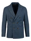 Eleventy Double-breasted Cotton Suit In Blue
