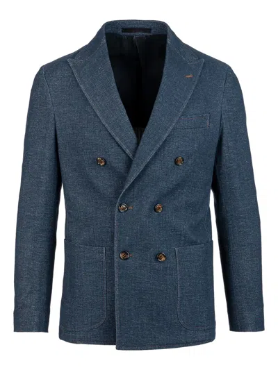 Eleventy Double-breasted Cotton Suit In Blue