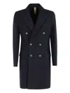 Eleventy Double-breasted Long Coat And Pockets In Blue