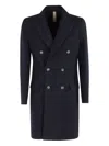 Eleventy Double-breasted Long Coat And Pockets In Blue