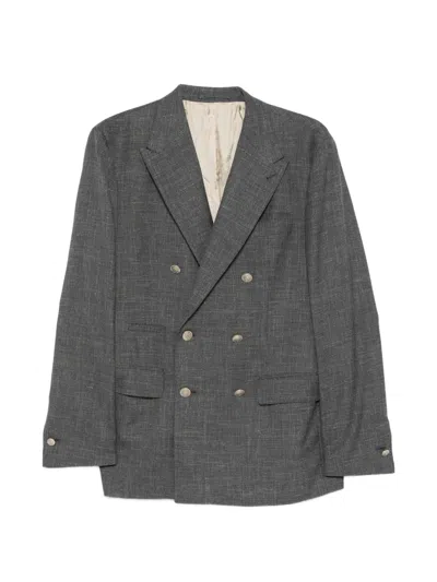 Eleventy Double Breasted Jacket In Gray