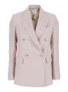 Eleventy Beige Double-breasted Jacket With Pointed Lapels In Pink