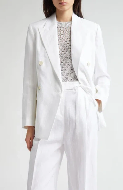 Eleventy Double Breasted Linen Blazer In White