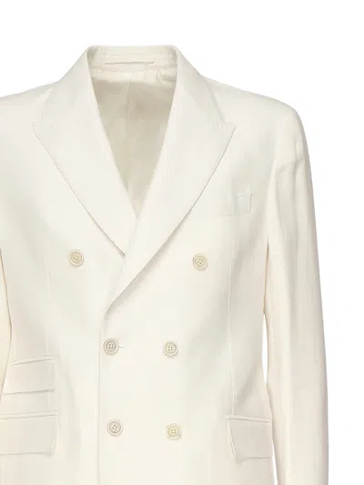 Eleventy Double-breasted Linen Blend Suit In White