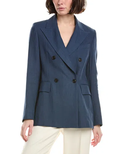 Eleventy Double Breasted Linen Jacket In Blue