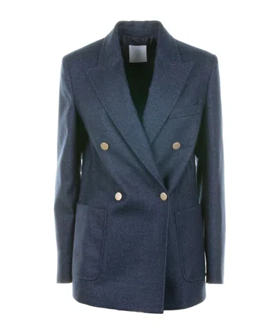 Eleventy Double-breasted Long-sleeved Blazer In Blue