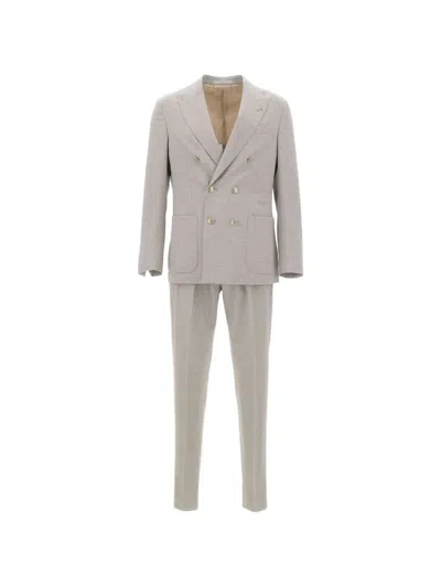 Eleventy Double-breasted Patch Pocket Suit In Gray