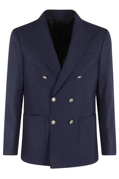 Eleventy Double-breasted Peak Jacket In Blue